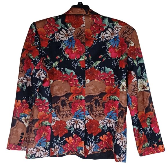 Whispers Of Mortality Floral Gothic Skull Blazer Jacket By Giovanco Goth Punk 40 - Picture 7 of 8